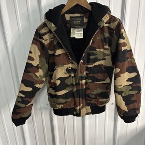 Walls Blizzard Pruf Vintage Youth Boys Camo Canvas Hooded Jacket Size XL 16/18